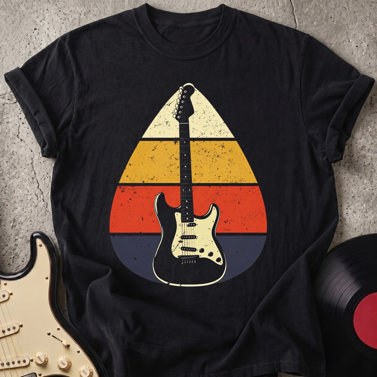 Retro Sunset Guitar T-shirt Dark