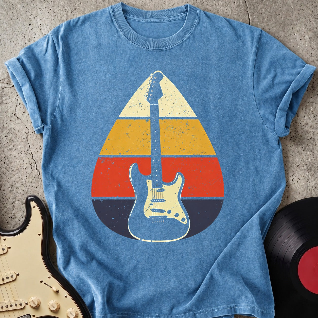 Retro Sunset Guitar T-shirt Dark