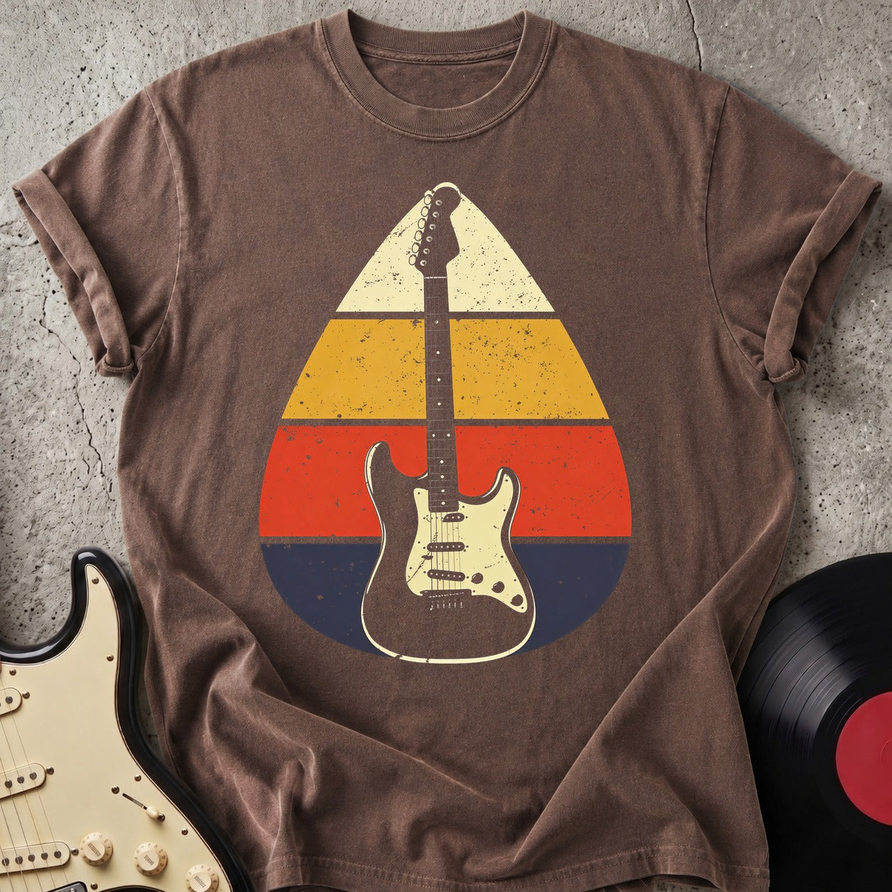 Retro Sunset Guitar T-shirt Dark