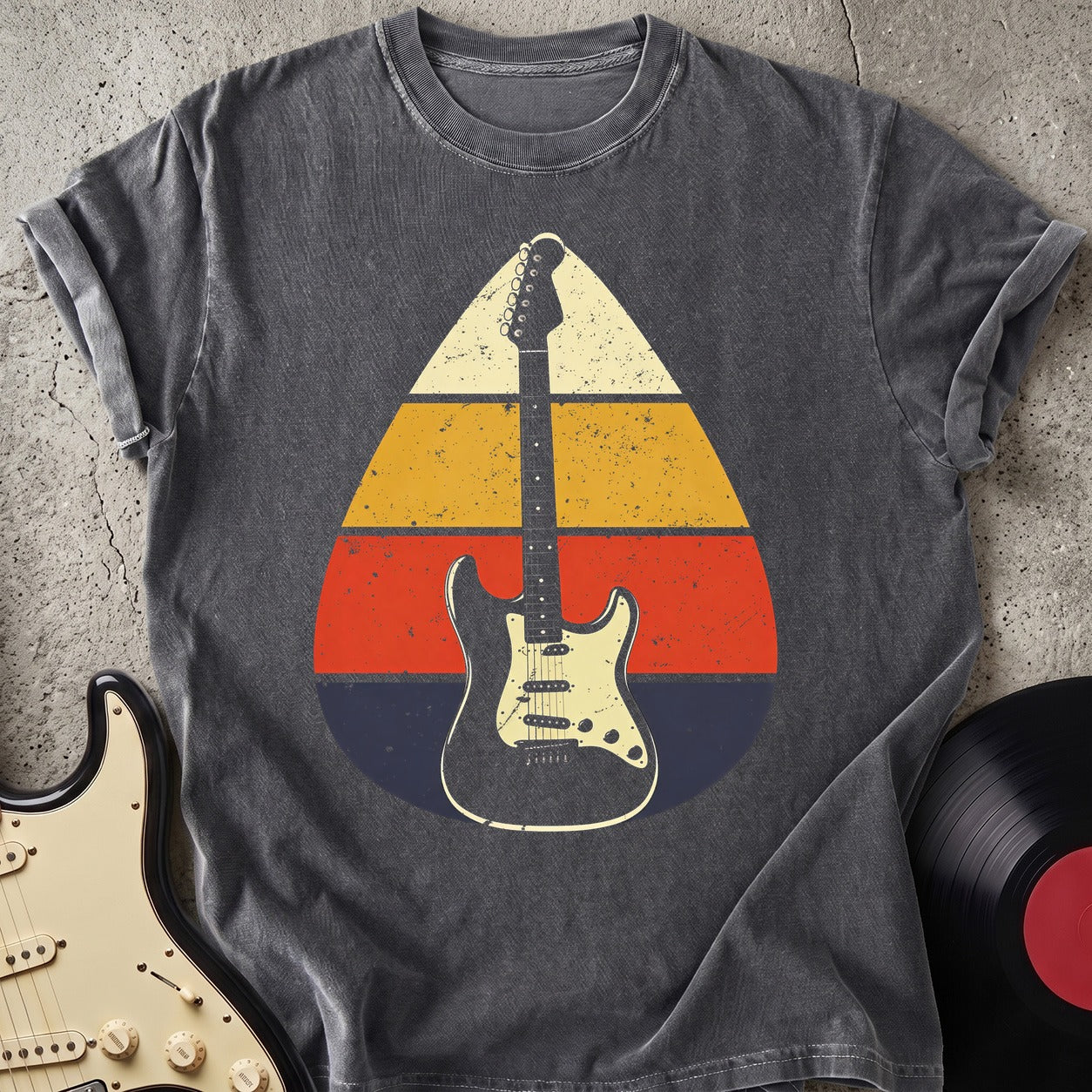 Retro Sunset Guitar T-shirt Dark